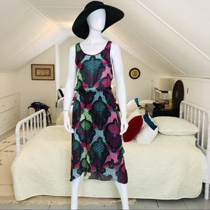 High low green blue red pink abstract flower dress